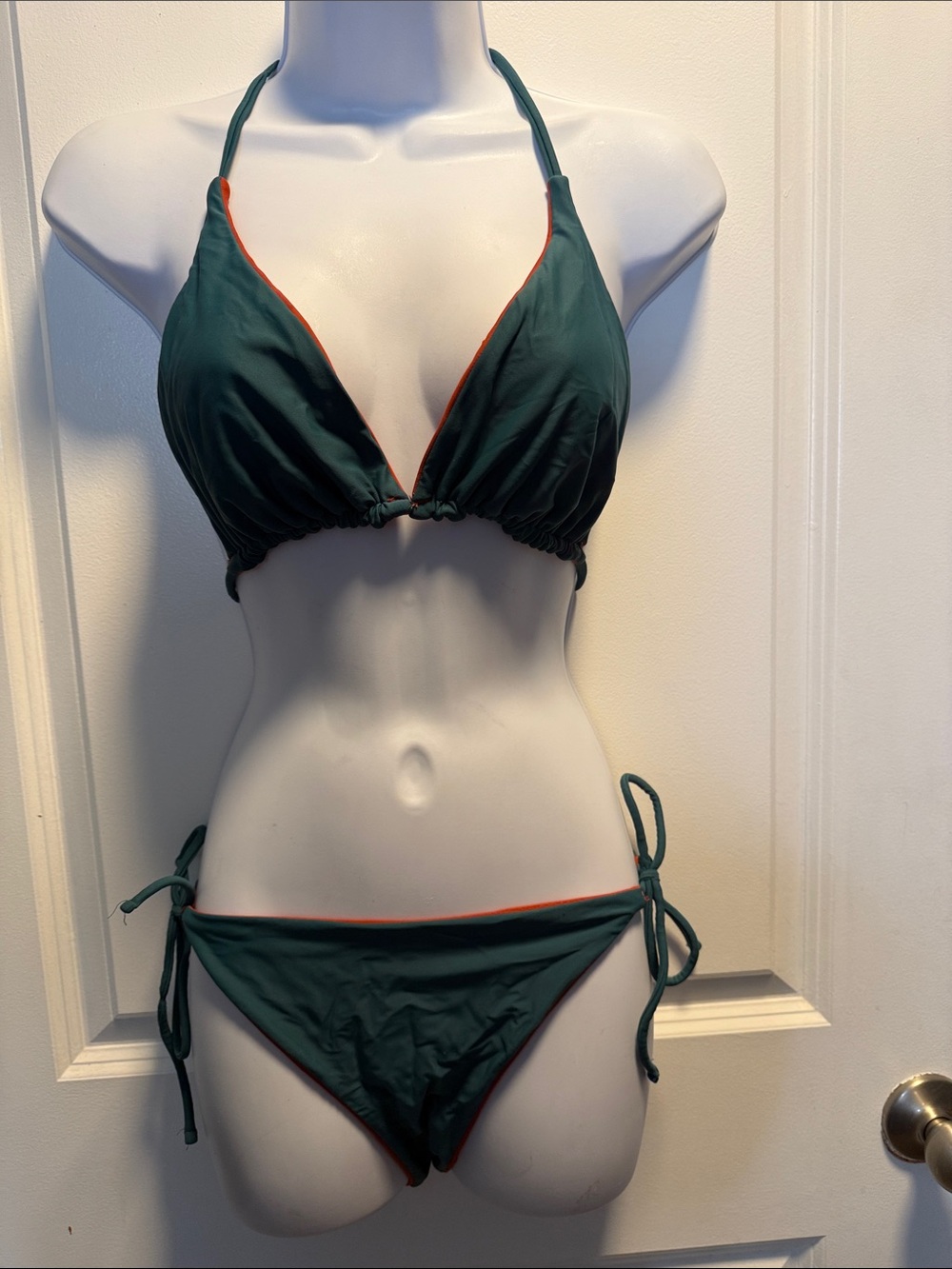 Reversible Teal Green or Burnt Orange Bikini- Women's Halter Tie-Side Swim Set